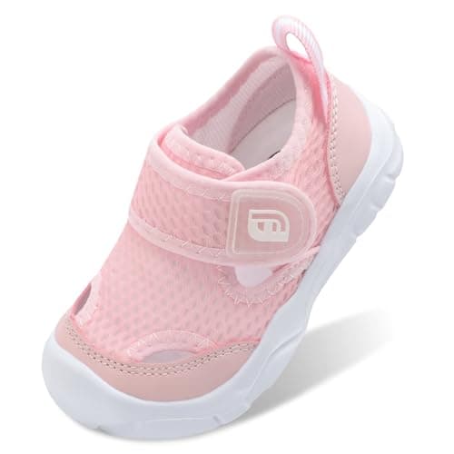 JOINFREE Wide Toe Box Toddler Shoes Barefoot Water Sandals with Quick-Dry Mesh and Anti-Collision Toe for Summer Outdoor Play Pink Size 5.5
