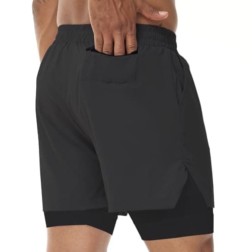Muscle Killer Men's 2 in 1 Running Shorts Quick Dry Gym Athletic Shorts with Liner Workout Short for Men with Pockets Black — view 5