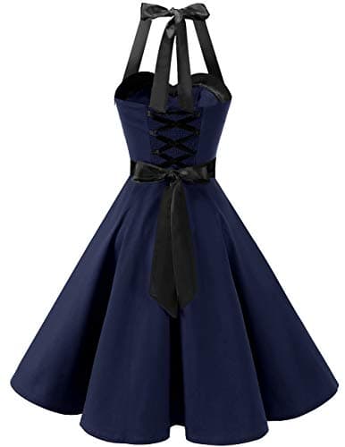 DRESSTELLS Women's Vintage 1950s Cocktail Dresses, 60s Retro Formal Wedding Guest Mother Bride Prom Party Halter Rockabilly Swing Dress Navy Black M — view 3