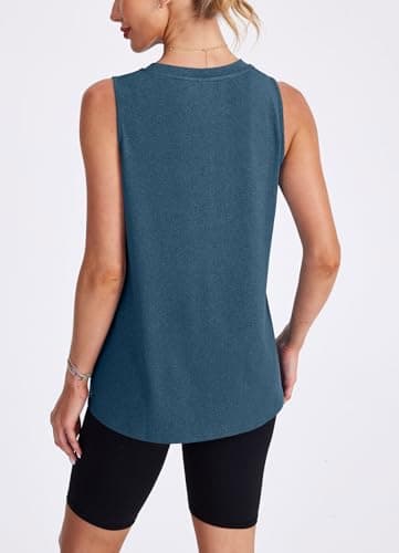 XIEERDUO Workout Tank Tops for Women Lightweight Sleeveless Crewneck Athletic Muscle Shirt Sports Tops Breathable Quick Dry Running Tennis Yoga Gym Training Soft Stretchy Active Wear Navy Blue L — view 3
