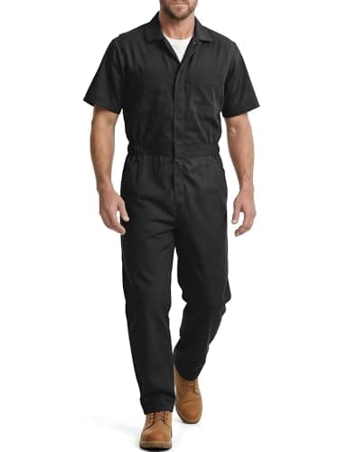 Coveralls for Men Short Sleeve, Cotton Blend Zipper Mechanic Jumpsuit Work with Multi Pockets Utilityl Uniform Fit