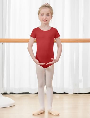 Century Star Short Sleeve Ballet Leotards for Girls - Toddler Dance Outfits Ballerina Gymnastics Clothes Kids 2-14 Years, Red, 8-10 Years — view 2