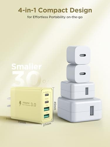 USB C Charger Block, 40W 4-Port Fast Charger 20W Type C Charging Block 3.1A USB Wall Charger Dual Port PD+QC Charging Cube for iPhone 16 15 14 13 12 Pro Max XS, iPad, Samsung Phone (Yellow) — view 4