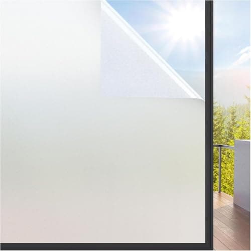 rabbitgoo Window Films for Privacy Frosted Glass Film with Backing Grid Lines Non-Adhesives Privacy Sticker Static Cling Window Covering Decals for Home Office Bathroom Door 44.5 x 200cm, Pure Frosted