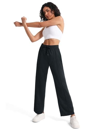 Tapata Women's 28" Inseam Petite Track Pants Loose Straight Leg Jogging Sweatpants Warm-Up Sports Athletic Running, Black, M — view 7