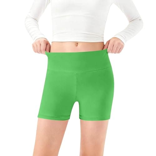 Girls Biker Shorts Summer Cotton Cute Yoga Gymnastics Short Leggings Teen Kids High Waist Elastic Under Dress Casual Bermuda Pants Toddler Dance Athletic Pants,Green, Size 13-14 Years — view 2