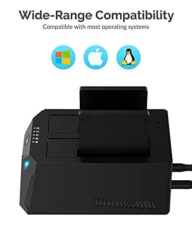 SABRENT 2 Bay USB C Hard Drive Docking Station, SSD HDD 2.5 3.5 inch SATA case Dock, External SSD Enclosure, Power Adapter, Offline cloning, LED Indicator, Tool-Free, USB-c Cables Included (EC-CH2B) — view 6