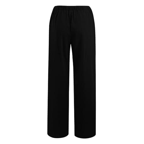 Women's Linen Pants Drawstring Flowy Wide Leg Summer Pants for Travel Vacation Comfy Palazzo Trousers with Pockets — view 3