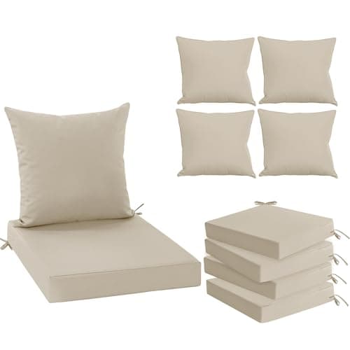Summsun 4 Pack Outdoor Chair Cushions 24 x 24 inch, Water Resistant Backrest and Deep Seat Cushion Set for Patio Furniture with Removable Cover, 24 x 24 Inch, Cream