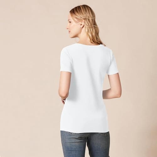Amazon Essentials Women's Regular-Fit Short-Sleeve V-Neck T-Shirt, Pack of 2, White, Large — view 2