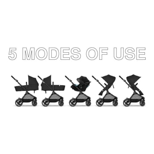 Cybex EOS 5-in-1 Travel Stroller + Aton 2 Infant Car Seat with SensorSafe & Load Leg – Converts from Carriage to Reversible Toddler Seat, Travel System Ready, Lightweight & Comfortable, Black/Black