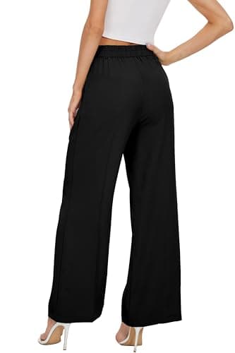 FUNYYZO Women's Wide Leg Pants High Elastic Waisted in The Back Business Work Trousers Long Straight Suit Pants — view 4