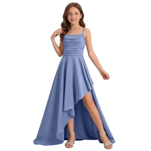 Junior Bridesmaid Long Dresses Teen Girls a Line Dress Chiffon Formal Ruffles Skirt Skater School Recital Dress Blue — view 4