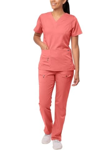 Adar Pro Breakthrough Plus Scrub Set For Women - Enhanced V-Neck Top & Multi Pocket Pants - 4400 - Rapture Rose - S
