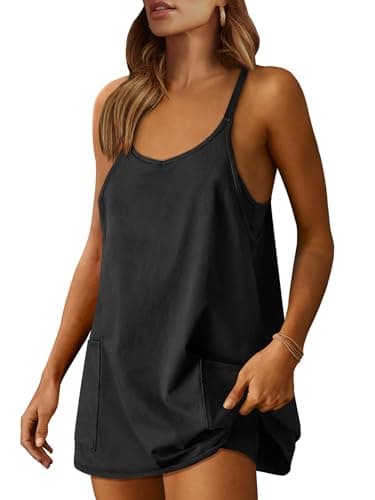 ANRABESS Women Athletic Dress Summer Tennis Workout Active Sports Mini Romper Dress Built in Shorts Travel Vacation Clothes Black X-Smal
