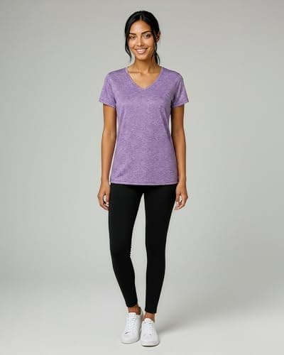 Real Essentials 5 Pack: Women's Dry-Fit Short Sleeve V Neck T Shirt Workout Fitness Yoga Top Tee, Set 7, L — view 5
