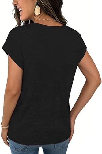 WELINCO Women's Summer Casual Tank Tops Flowy Pleated V Neck Cap Sleeve Tops Black X-Large — view 2