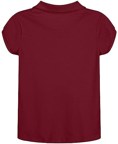 Nautica Girls' School Uniform Short Sleeve Polo Shirt, Button Closure, Soft Pique Fabric, Burgundy, 6