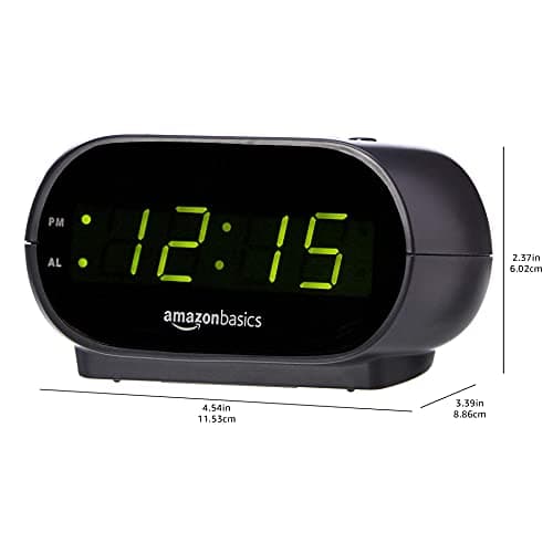 Amazon Basics Small Digital Oval Alarm Clock with LED Display, Nightlight, Snooze Function & Battery Backup, Black, 4.5 x 3.5 x 2.4 Inches — view 5