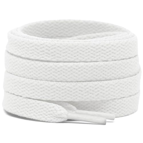 DELELE 2 Pair Flat Shoe laces 5/16" Wide Shoelaces for Athletic Running Sneakers Shoes Boot Strings, 01 White, 47 Inch (120cm)