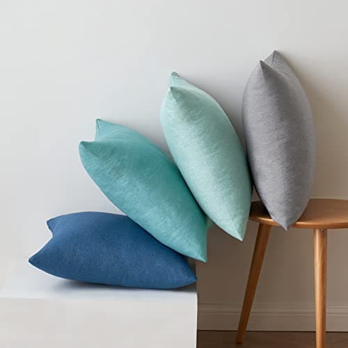 MIULEE Pack of 4 Decorative Outdoor Solid Waterproof Throw Pillow Covers Linen Garden Farmhouse Cushion Cases for Patio Tent Balcony Couch Sofa 18x18 inch Blue — view 5