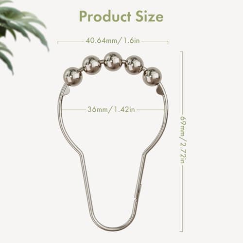 Amazer Shower Curtain Hooks, Decorative Rust Proof Stainless Steel Shower Curtain Hooks for Bathroom Shower Rods Set of 12, Polished Nickel — view 2