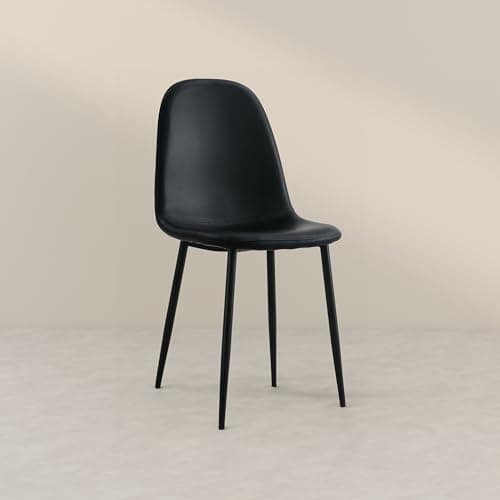 Aykah Sera Dining Chair Set of 2, Faux Leather Dining Chairs for Kitchen, Dining Room, Bedroom, Pre Assembled Side Chairs (Black - Set of 2)