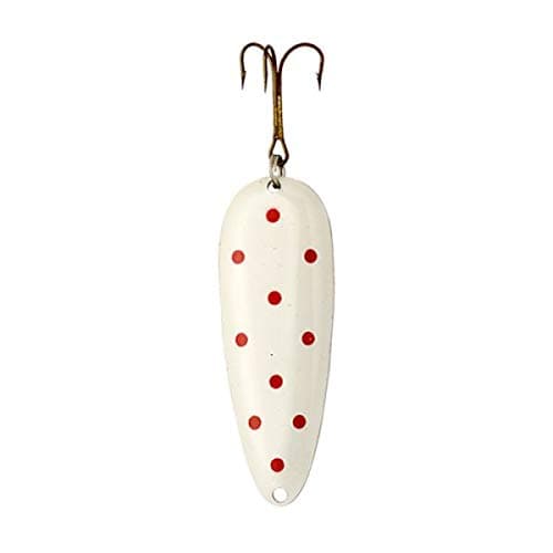 Lucky Strike Bait Works Devil Bait Spoon Fishing Lure for Salmon, Designed in Canada (Size 2.5, White Red Dot Nickel)