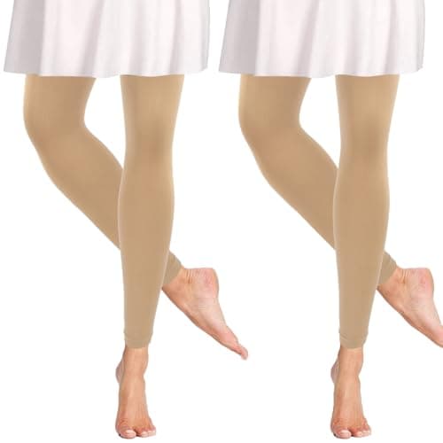 2 Pack Ballet Tights for Girls, Footless Dance Tights Leggings for Girls Toddler Little Big Girls for School and Daily (CA/US, Alpha, Small, Regular, Regular, Nude)