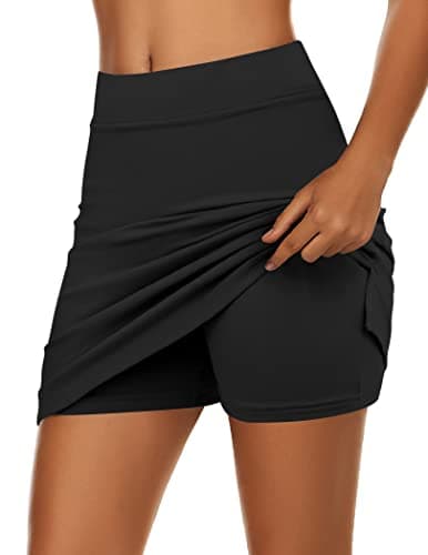Ekouaer Lightweight Skort for Women Golf Skirt with Underneath Shorts Tennis Workout Hiking Sport Black