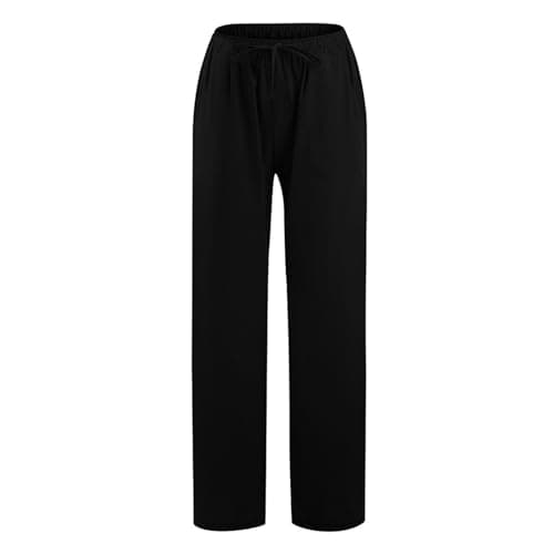 Women's Linen Pants Drawstring Flowy Wide Leg Summer Pants for Travel Vacation Comfy Palazzo Trousers with Pockets — view 2
