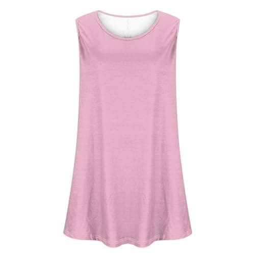 Womens Plus Size Tunic Tops Loose Fit Summer Casual Shirts Sleeveless Crewneck Flowy Blouses Wide Strap Camisole Pink — view 3