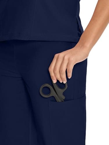 Scrubs for Women Set Medical Uniform - V-Neck Top & Straight Leg Pants with 9 Pockets, Wrinkle-Resistant Unisex Workwear, Navy Blue, M — view 5