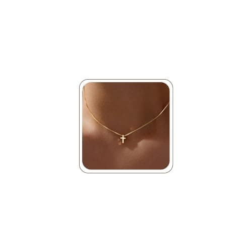 Poxtex Gold Cross Necklace for Women Teen Girls Dainty Cute 14K Gold Plated Small Cross Pendant Trendy Jewelry Non Tarnish Waterproof Simple Necklace Religious Christian Baptism Jesus Faith Gifts