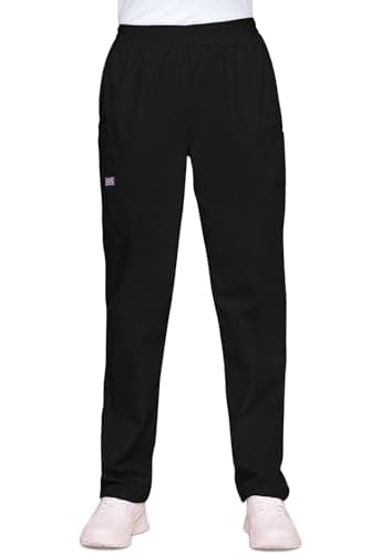 Cherokee Scrubs for Women Cargo Pant Natural Rise Tapered Pull-On Bottom with 4 Pockets , Fade Resistant Fabric - 4200P, M Petite, Black — view 4