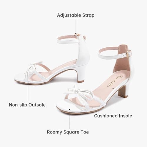 Furdeour Girls High Heels Kids Sandals Flower Girl Shoes Dress Shoe Size 4 White Teen Party Easter Dance 12 Year Big Kid Daughter Pageant Communion Formal Dressy Zapatos Para Niñas (F2909 White 4) — view 4