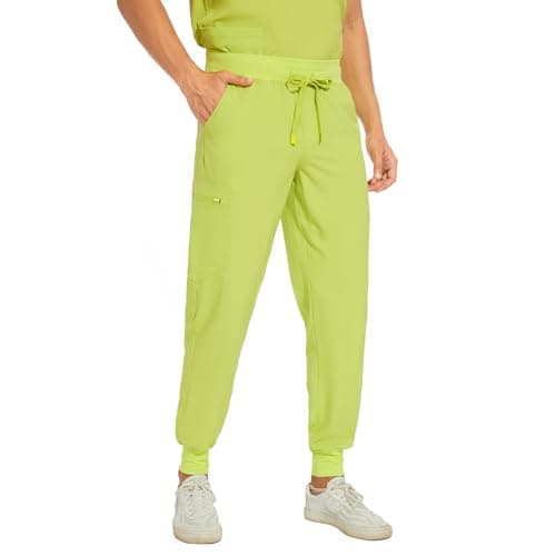 COZYFIT Men Scrubs Set — Stretch V-Neck Scrub Top & Jogger Pant with 8 Pockets, Yoga Waistband, Anti-Wrinkle Scrubs for Men - Apple Green, XXL — view 4