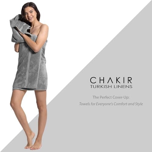 Chakir Turkish Linens 4 Piece Bath Towel Set, 100% Cotton Luxury Turkish Towels for Bathroom, Soft Absorbent Bath Towels, 27 x 54 Inches, Gray — view 2