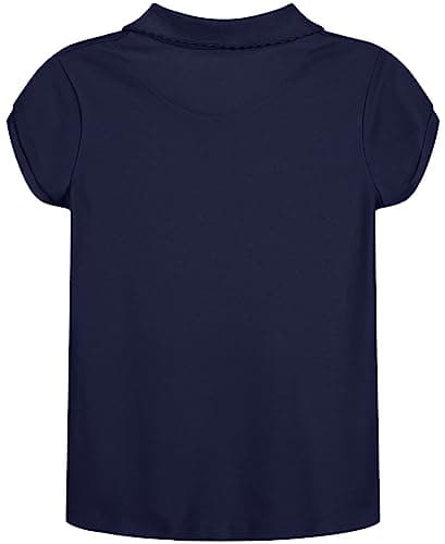 Nautica Girls' School Uniform Short Sleeve Polo Shirt, Button Closure, Soft Pique Fabric, Navy, 16-18 Plus