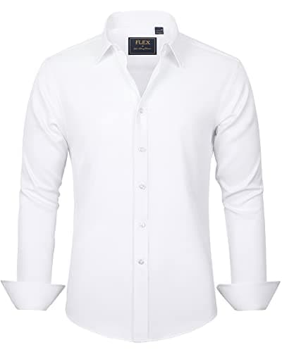 J.VER Men's Dress Shirts Solid Long Sleeve Stretch Wrinkle-Free Formal Shirt Business Casual Button Down Shirts White Medium
