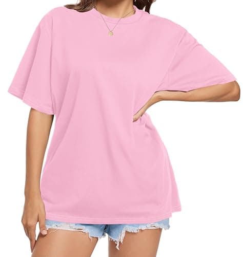 ADOREJOY Womens Oversized T-Shirt Summer Short Sleeve Tops Casual Boyfriend Shirt Loose Fit Tees(Pink,XL)