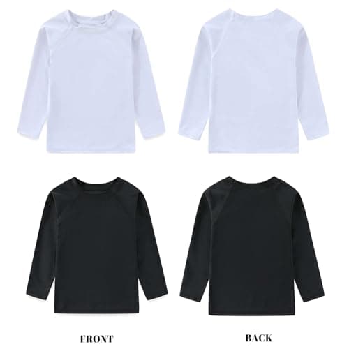 Winzik Boys Rash Guard Long Sleeve Swim Shirt Kids Boys’ Girls’ UPF 50+ Sun Protection Quick Drying 2 Pack Shirts 3-14Y(3-4T, Long Sleeve White Black) — view 4
