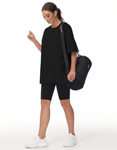 THE GYM PEOPLE Women's Casual Oversized T-Shirts Summer Crewneck Short Sleeve Workout Basic Tee Tops Black — view 5