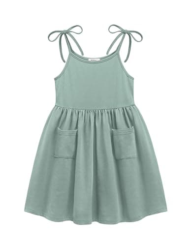 Arshiner Toddler Girl Summer Dress Boho Easter Casual Sleeveless Beach Sundress Sage Green 5-6 Years