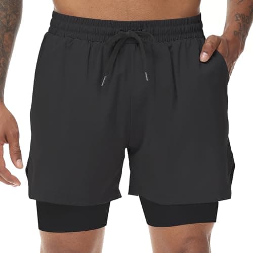 Muscle Killer Men's 2 in 1 Running Shorts Quick Dry Gym Athletic Shorts with Liner Workout Short for Men with Pockets Black