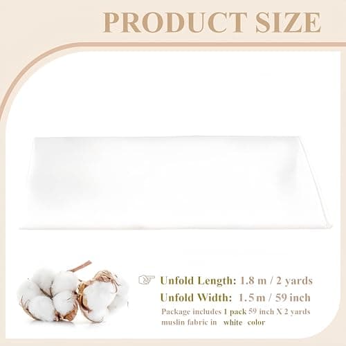 PEASUG 100% Cotton Muslin Fabric,59 inch x 2 Yards Bleached Muslin Fabric by The Yard, Medium Weight Draping Fabrics Suitable for Sewing Embroidery, Garments, Crafts Material-White