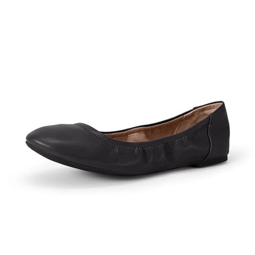 Amazon Essentials Women's Belice Comfortable Slip-On Ballet Flats Shoes, Black Faux Leather, 8.5