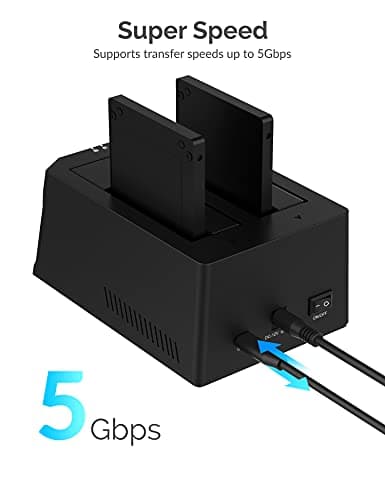 SABRENT 2 Bay USB C Hard Drive Docking Station, SSD HDD 2.5 3.5 inch SATA case Dock, External SSD Enclosure, Power Adapter, Offline cloning, LED Indicator, Tool-Free, USB-c Cables Included (EC-CH2B) — view 3