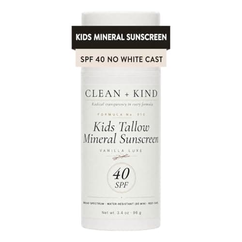 Clean + Kind Kids Sunscreen Mineral SPF 40 Vanilla — Non Toxic Baby & Toddler Sunblock with Non-Nano Zinc Oxide, Grass-Fed Tallow, Natural Reef-Safe Sun Lotion, No White Cast for Sensitive Skin