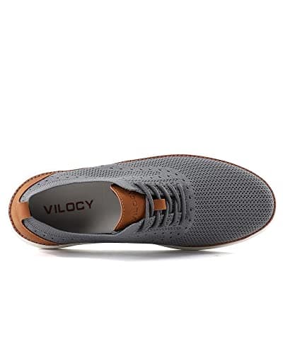 VILOCY Men's Casual Dress Sneakers Oxfords Business Mesh Breathable Walking Shoes Tennis Comfortable Fashion Office EU43 Grey — view 7